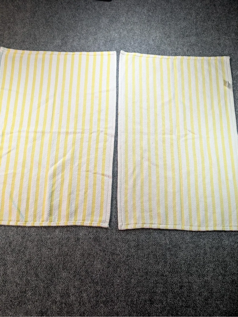 Vintage William Sonoma Set of Two Yellow and White Striped Kitchen Towels